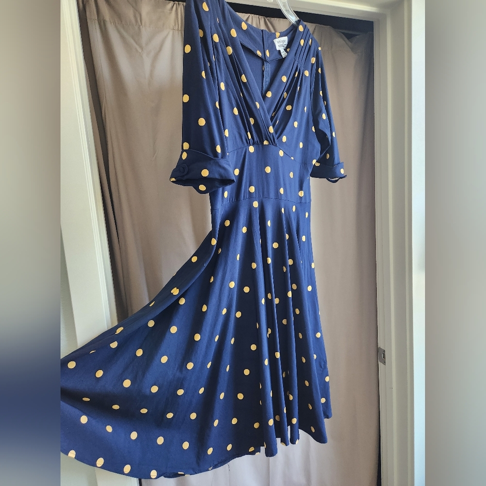 Navy Blue Polka Dot Swing Dress